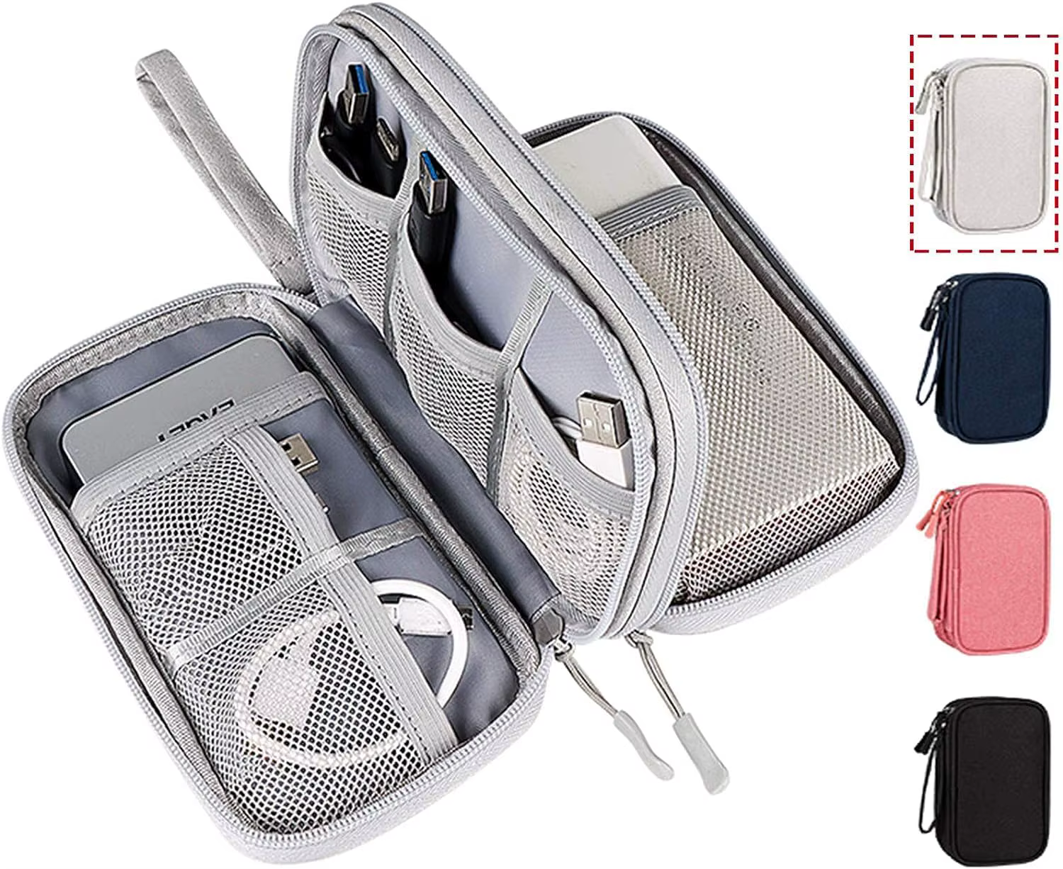 Double layer waterproof cable organizer travel case for electronic accessories