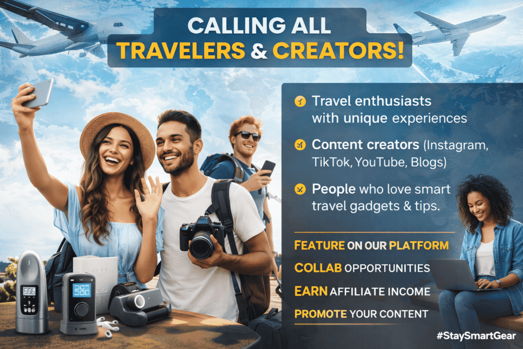 We’re looking for travelers, influencers, and creators to collaborate with StaySmartGear-contact Stayasmartgear